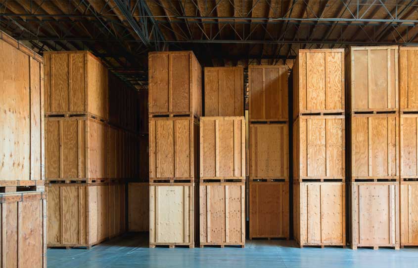 Wooden crates inside our Orange County storage facility